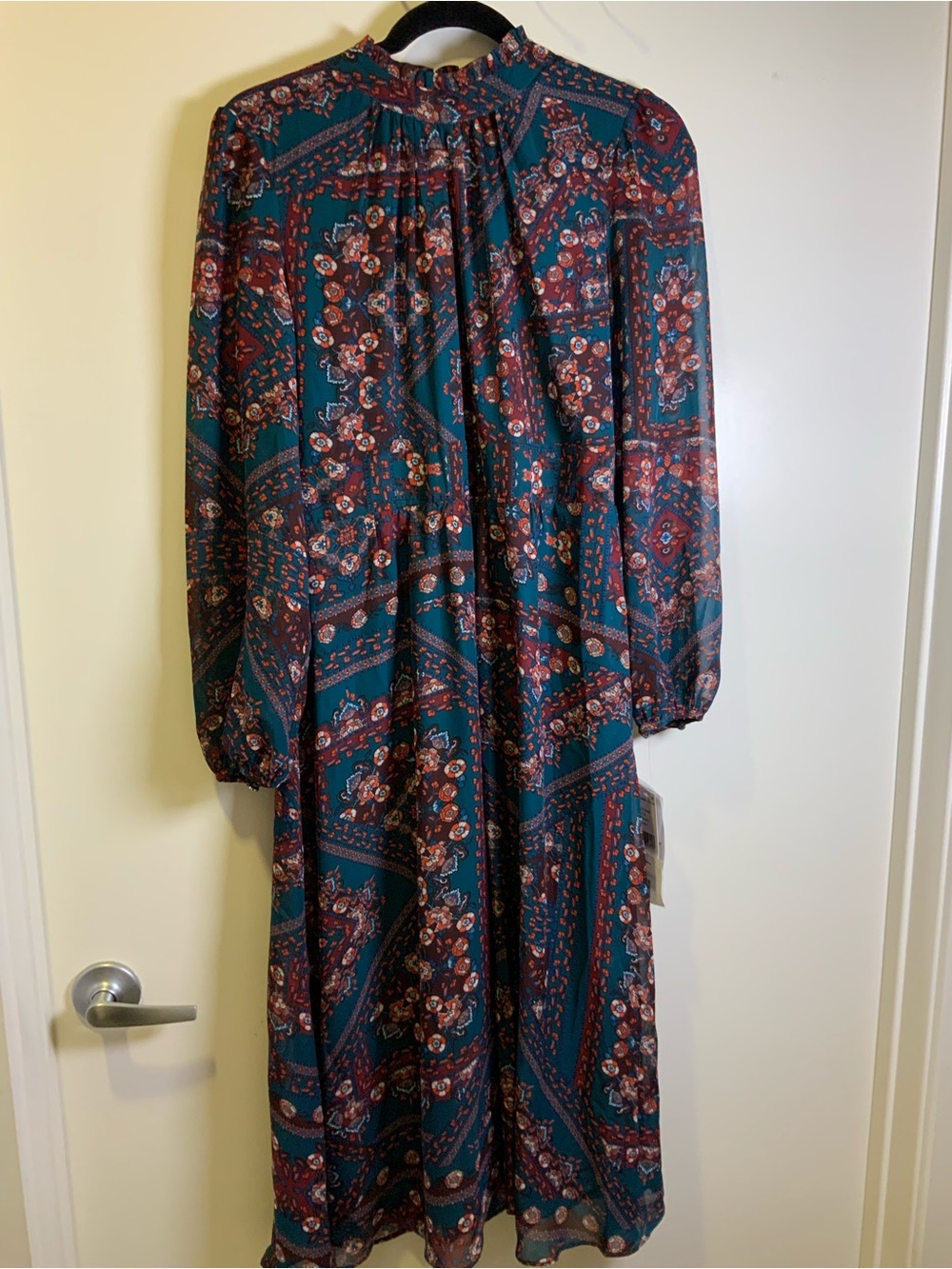 Donna Ricco Teal Paisley Floral Long Sleeve Maxi Dress